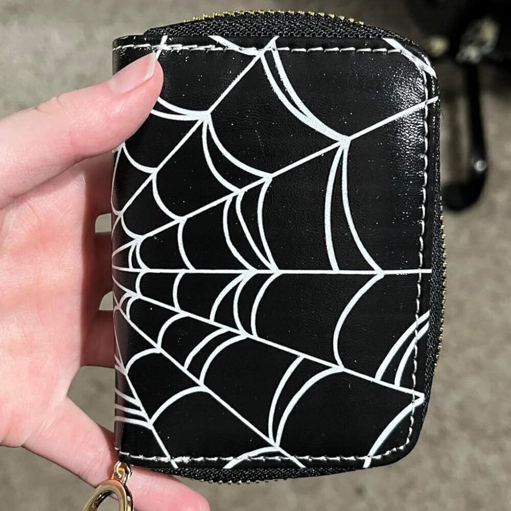 🆕Spider Web Rfid Credit Card Holder Wallets Accordion for Women Leather Zipper